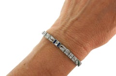 Art Deco Platinum Bracelet with Diamond Sapphire Emerald