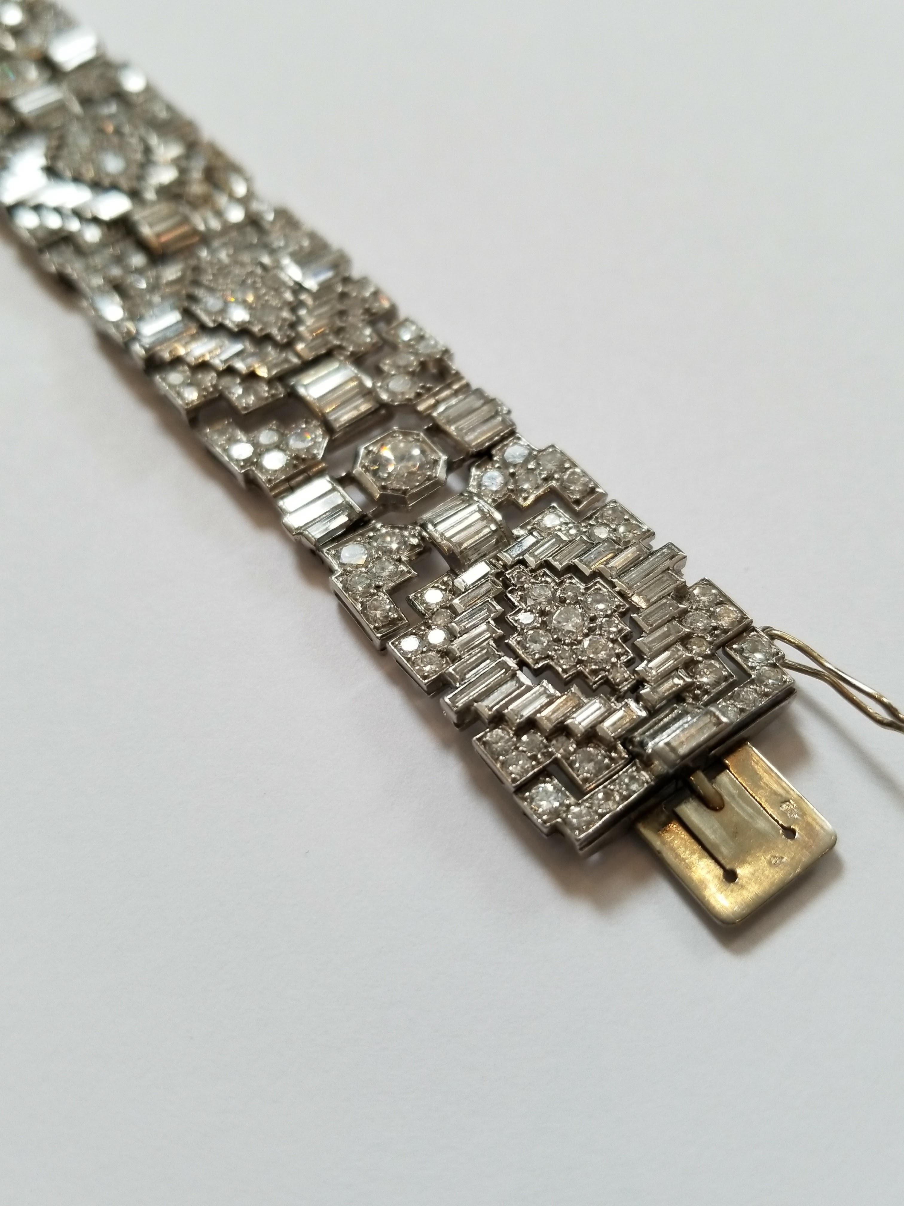 Art Deco Geometric Multi-Cut Diamond Strap Bracelet