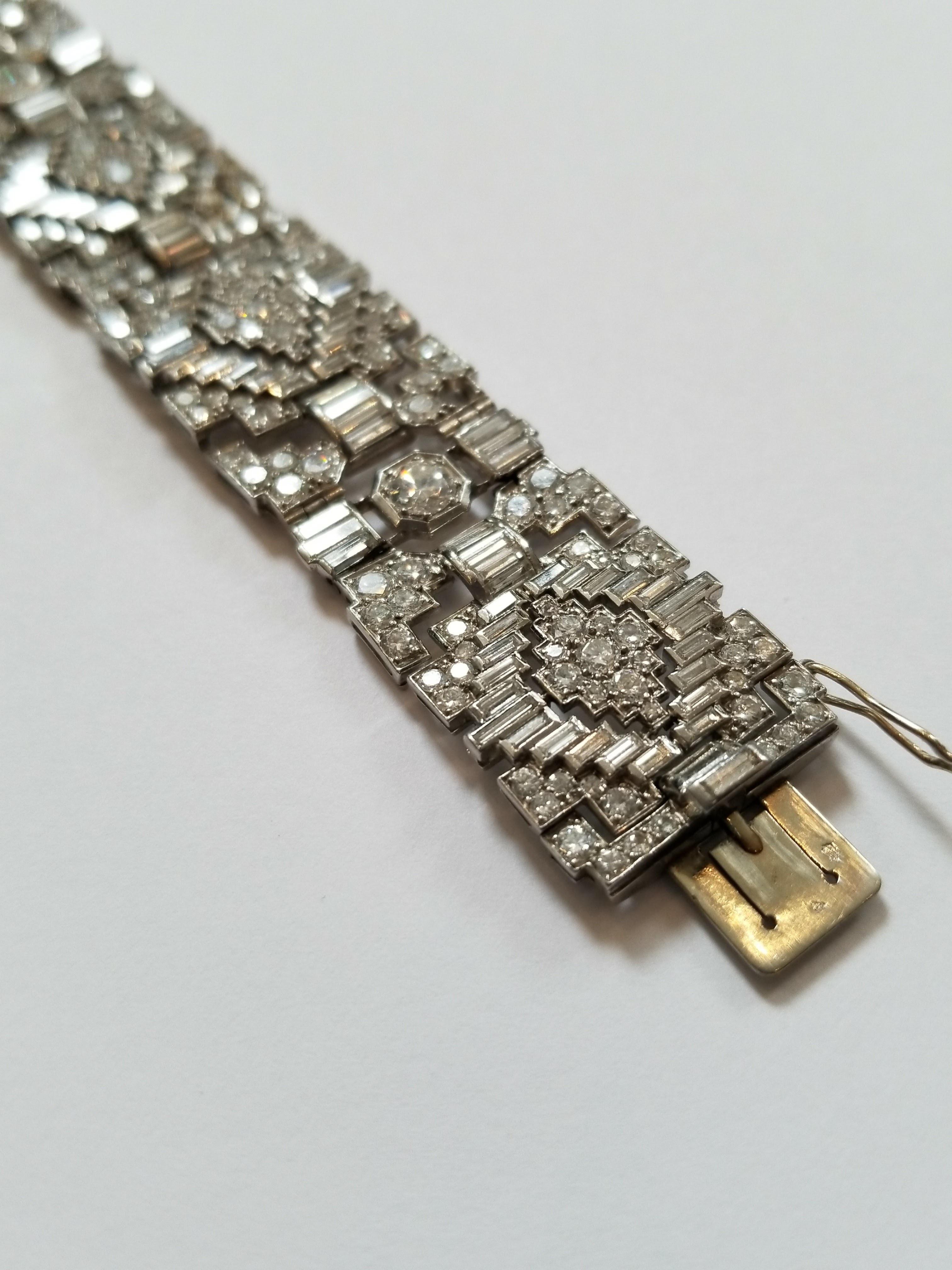 Art Deco Geometric Multi-Cut Diamond Strap Bracelet 