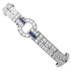 Art Deco Platinum Bracelet with Sapphire and Diamonds, Circa 1925