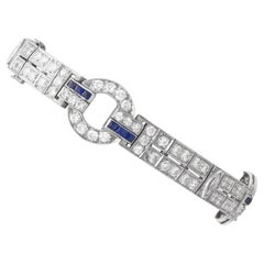Art Deco Platinum Bracelet with Sapphire and Diamonds, Circa 1925