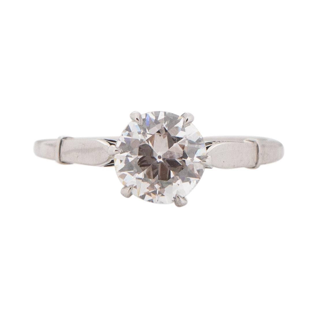 Art Deco Platinum Brilliant Cut GIA Diamond Solitaire Vintage Engagement Ring