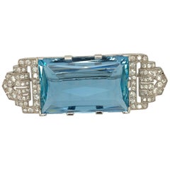 Art Deco Platinum Brooch Original J.H. Werner Natural GIA Aquamarine and Diamond