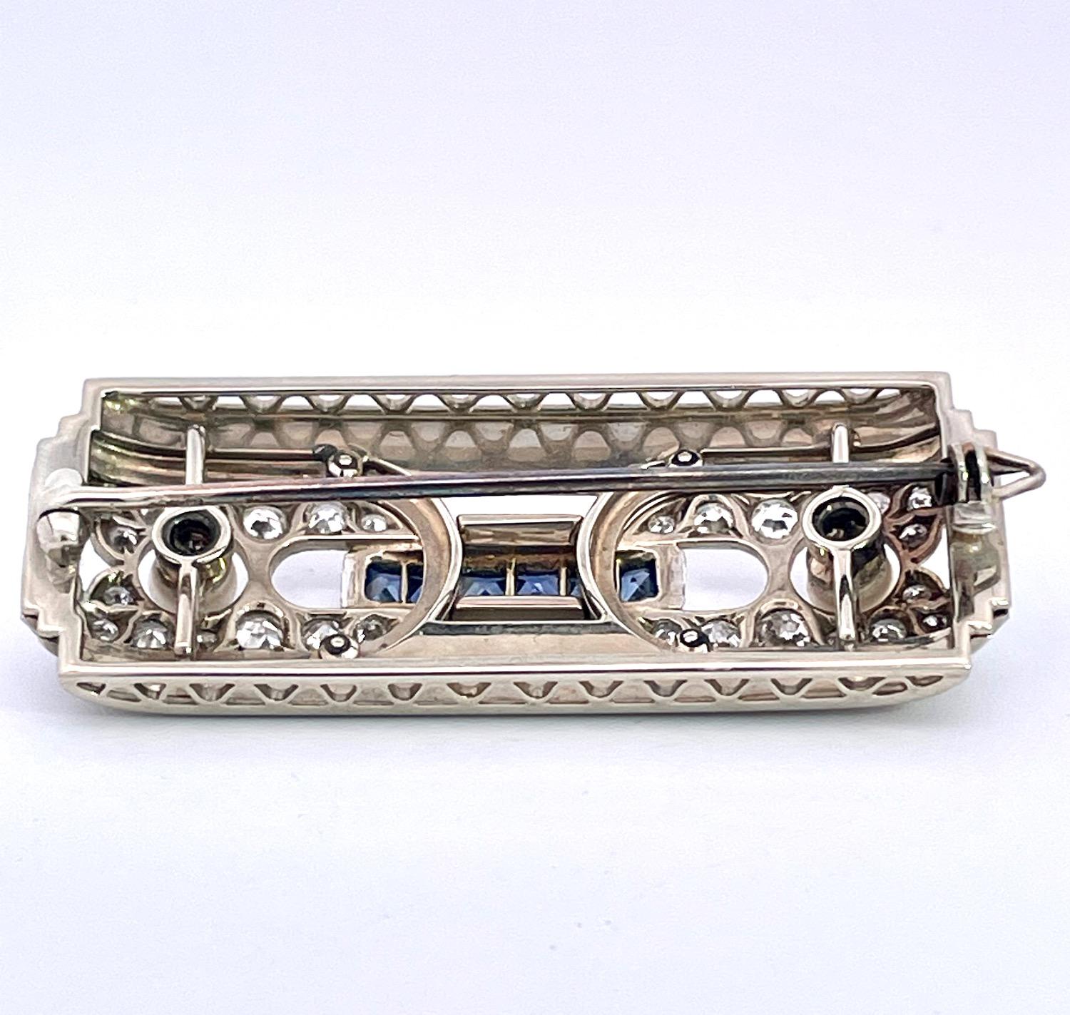 Art Deco Platinum Brooch Sapphires Diamonds Pearls For Sale 1