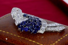 Art Deco Platinum Brooch with Diamonds and Sapphires from circa 1935