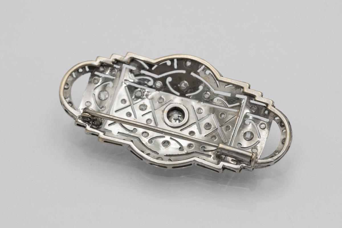 Old Mine Cut Art Deco Platinum Brooch with Old Cut Diamonds 0.57ct