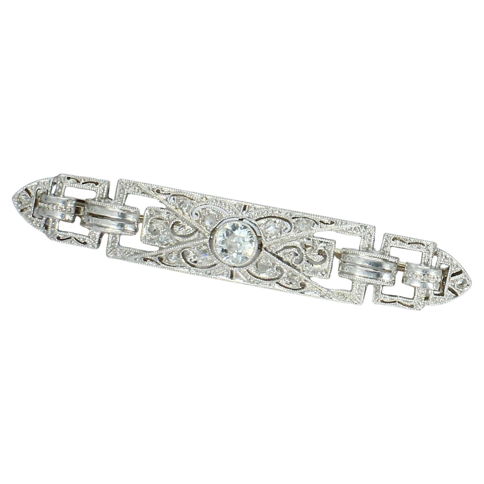 Art Deco Platinum Brooch with Old European Cut Diamond