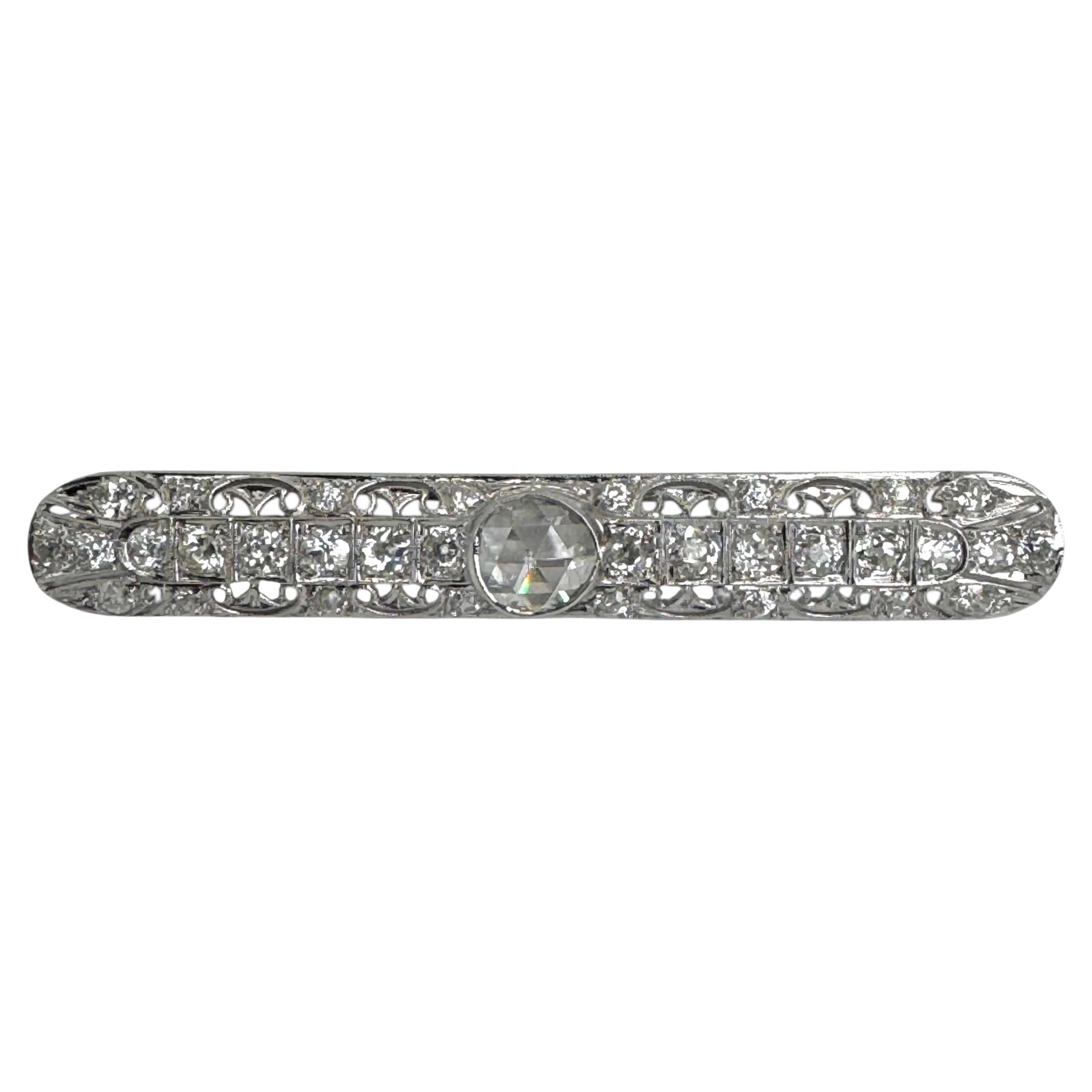 Broche Art Déco de Platino con Mina Antigua y Diamantes talla rosa