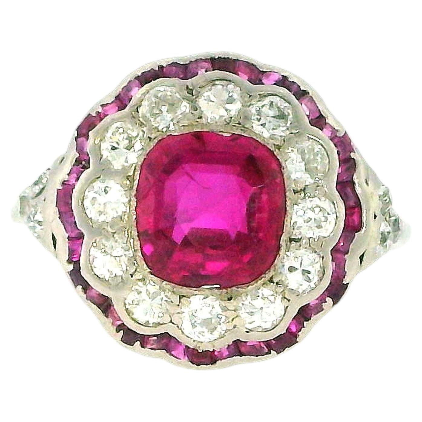 Art-Deco Platinum Burma Ruby Ring & Diamonds GIA Certified