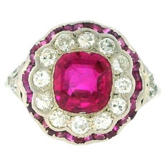 Art-Deco Platinum Burma Ruby Ring & Diamonds GIA Certified