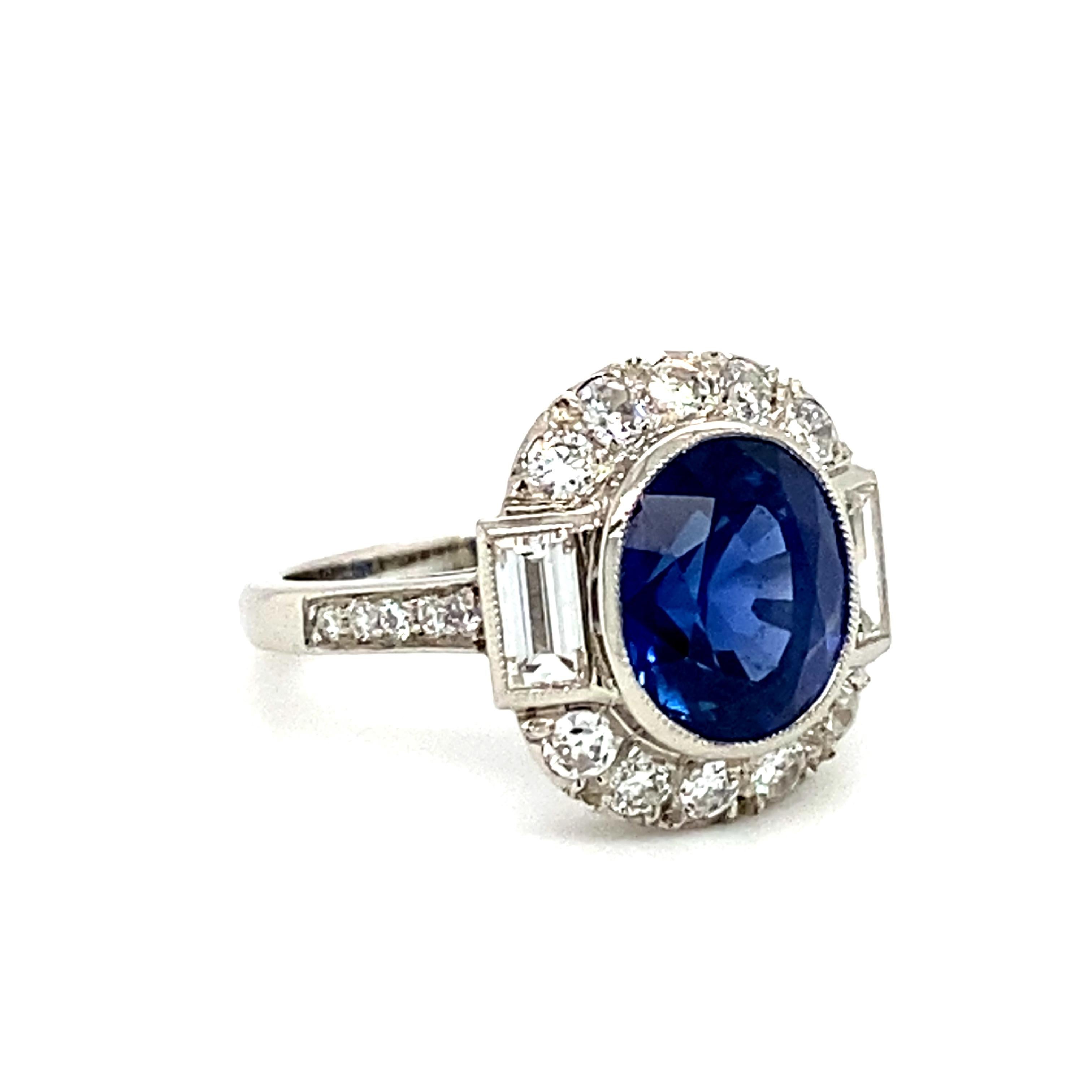 Oval Cut Art Deco Platinum Burma Sapphire Diamond Cocktail/Engagement Ring For Sale