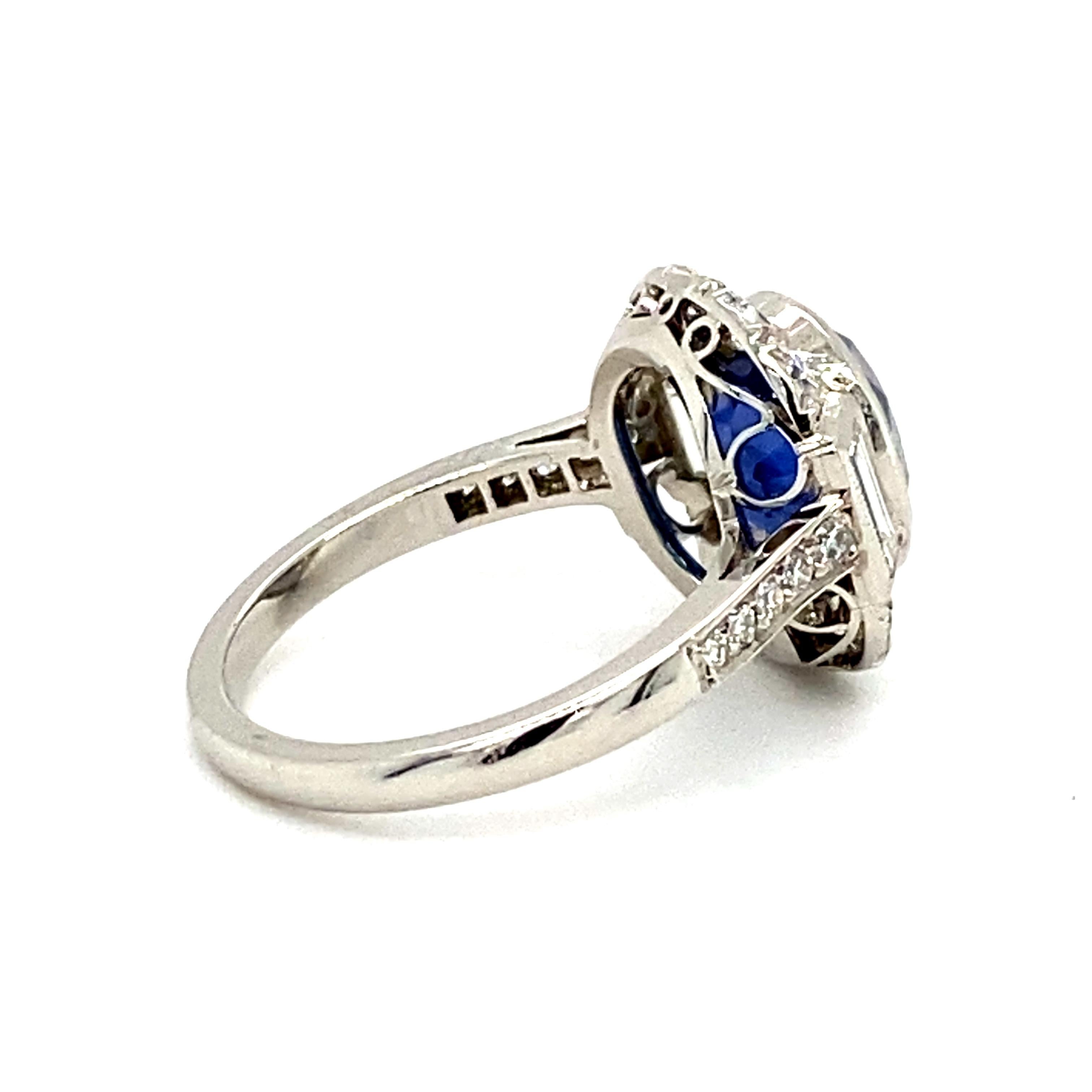 Women's Art Deco Platinum Burma Sapphire Diamond Cocktail/Engagement Ring For Sale