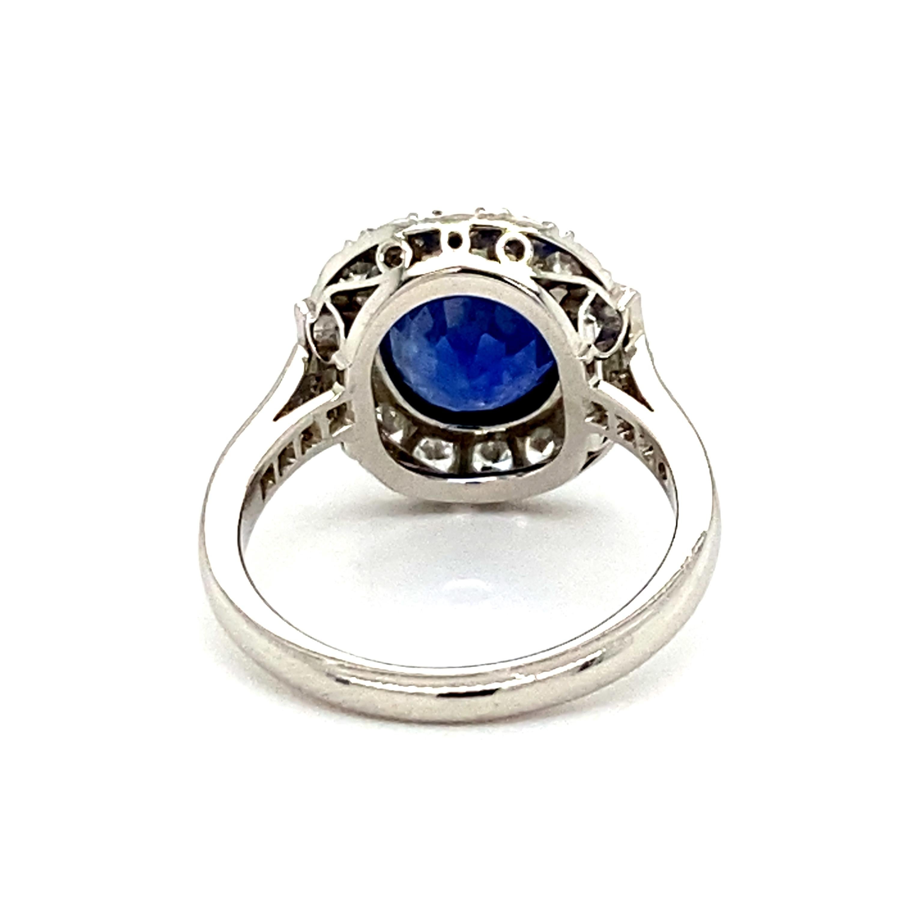 Art Deco Platinum Burma Sapphire Diamond Cocktail/Engagement Ring For Sale 1