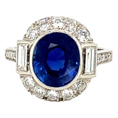 Anillo de Cóctel/Enganche Art Déco Platino Zafiro Birmania Diamante