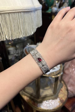 Art Deco Platinum Burma Spinel Diamond Bracelet - AGL Certified