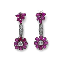 Art Deco Platinum Burmese Ruby and Diamond Drop Earrings