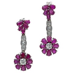 Art Deco Platinum Burmese Ruby and Diamond Drop Earrings