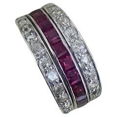 Art-Deco Platinum Burmese Ruby, Sapphire Diamond Reversible Swivel Eternity Band