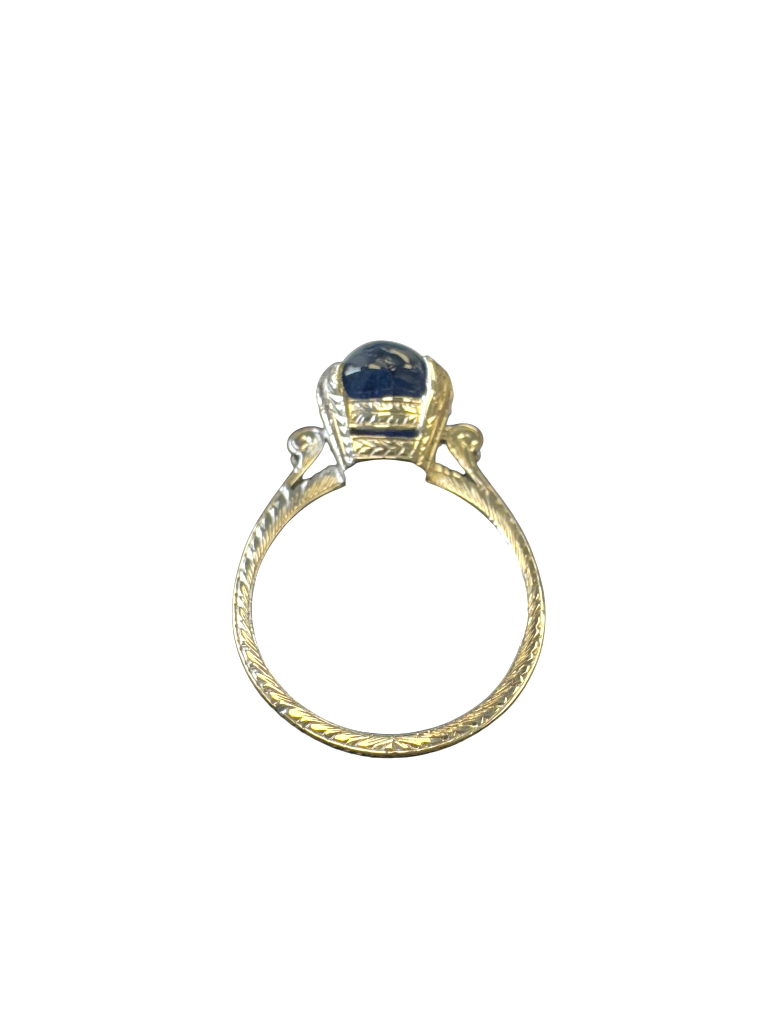 Art Deco Platinum Cabochon Sapphire and Diamond Ring For Sale 2