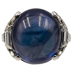 Art Deco Platinum Cabochon Sapphire Diamond Ring