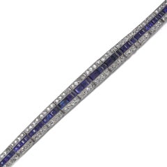 Art Deco Platinum Calibre-Cut Sapphire and Diamond Bracelet