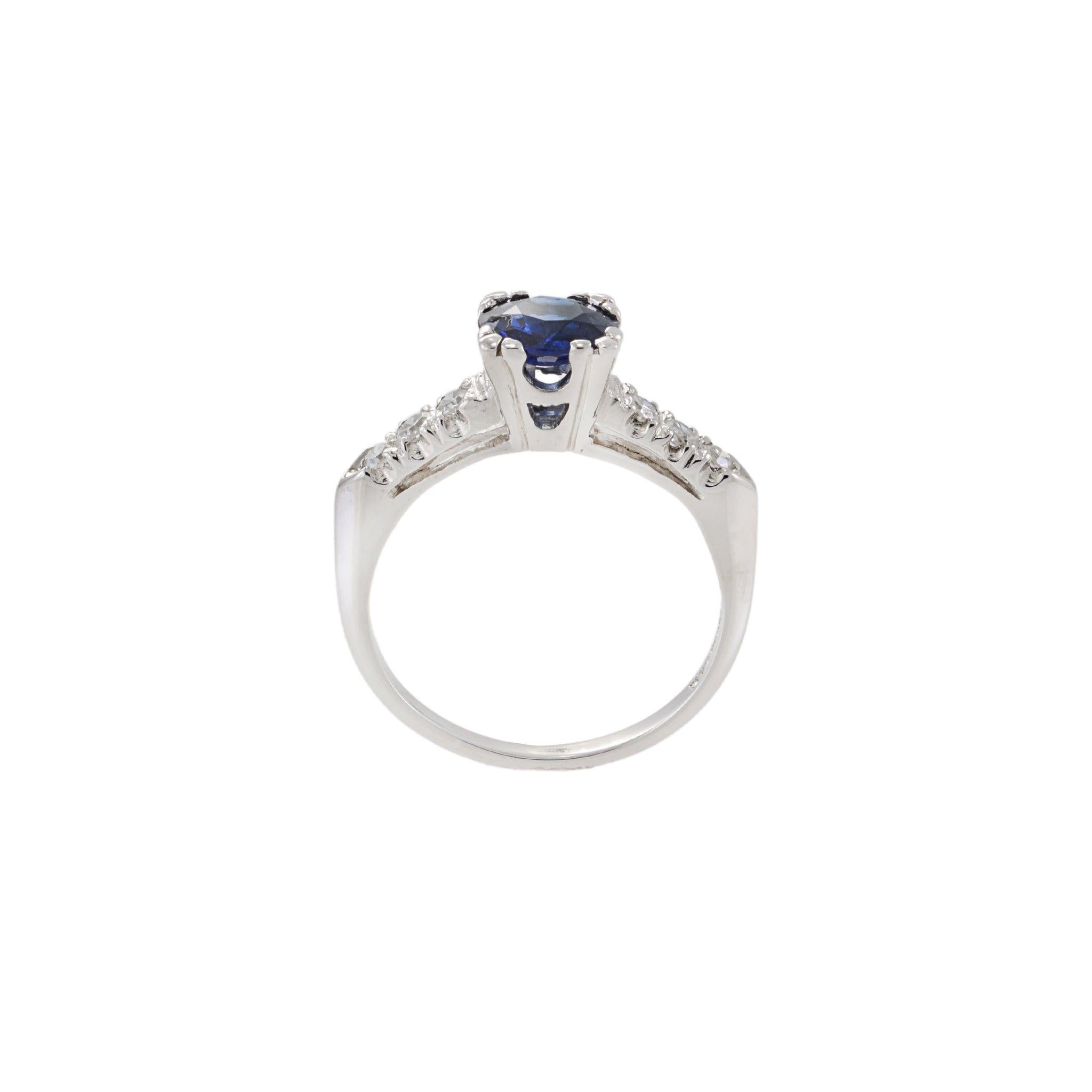 Art Deco Platin Ceylon Saphir und Diamant Ring (Rundschliff) im Angebot