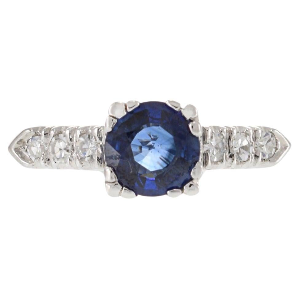 Art Deco Platin Ceylon Saphir und Diamant Ring