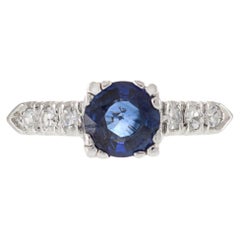 Art Deco Platinum Ceylon Sapphire and Diamond Ring