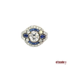 Art Deco Platinum Ceylon Sapphire & Diamond Ring