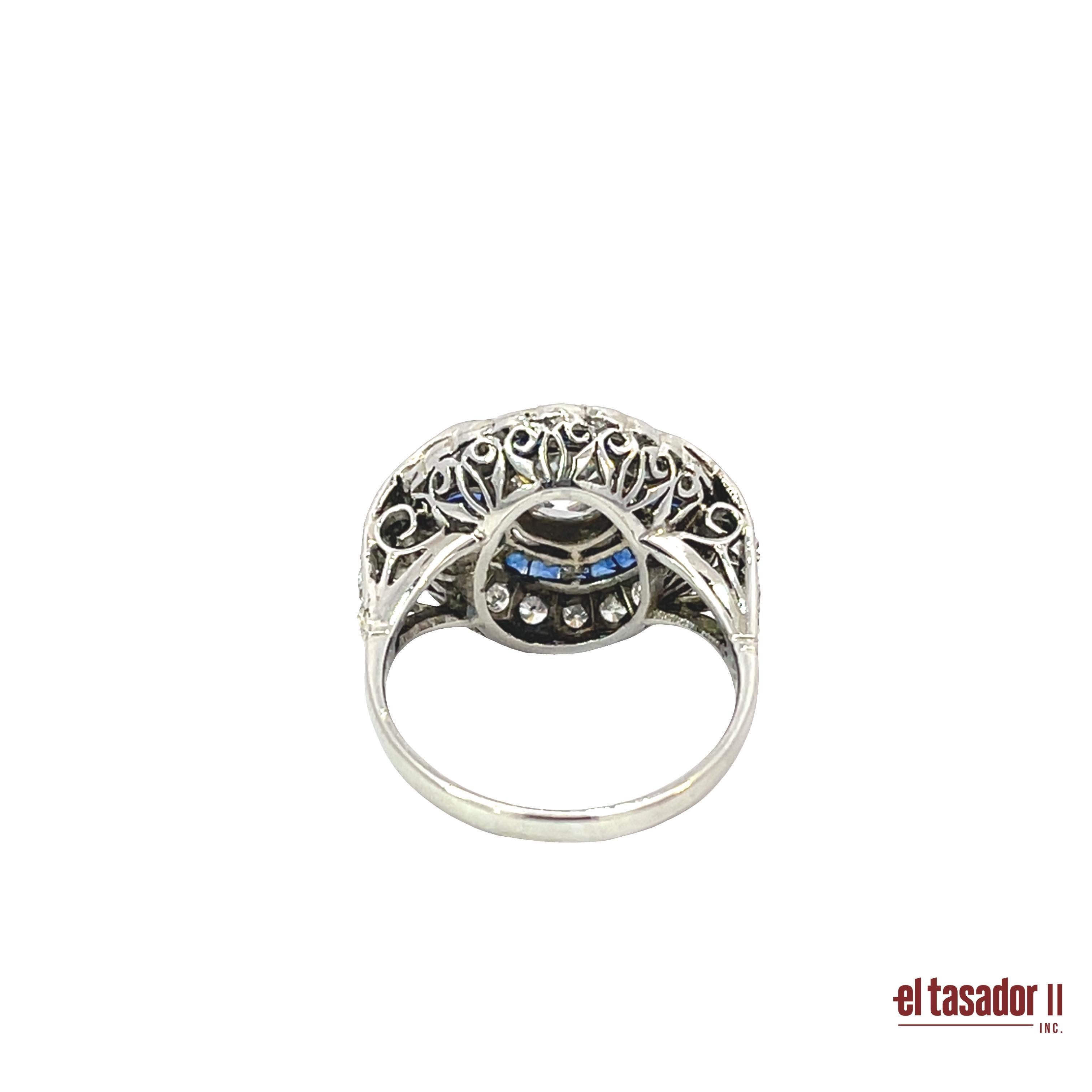 Art Deco Platin Ceylon Saphir & Diamant Ring (Brillantschliff) im Angebot