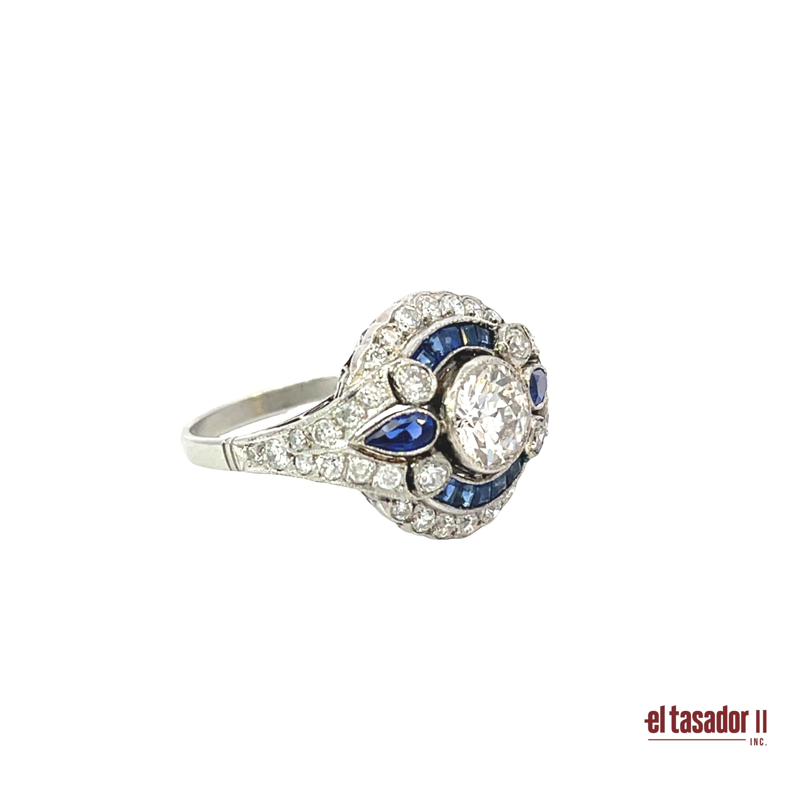 Art Deco Platin Ceylon Saphir & Diamant Ring im Zustand „Neu“ im Angebot in Aventura, FL