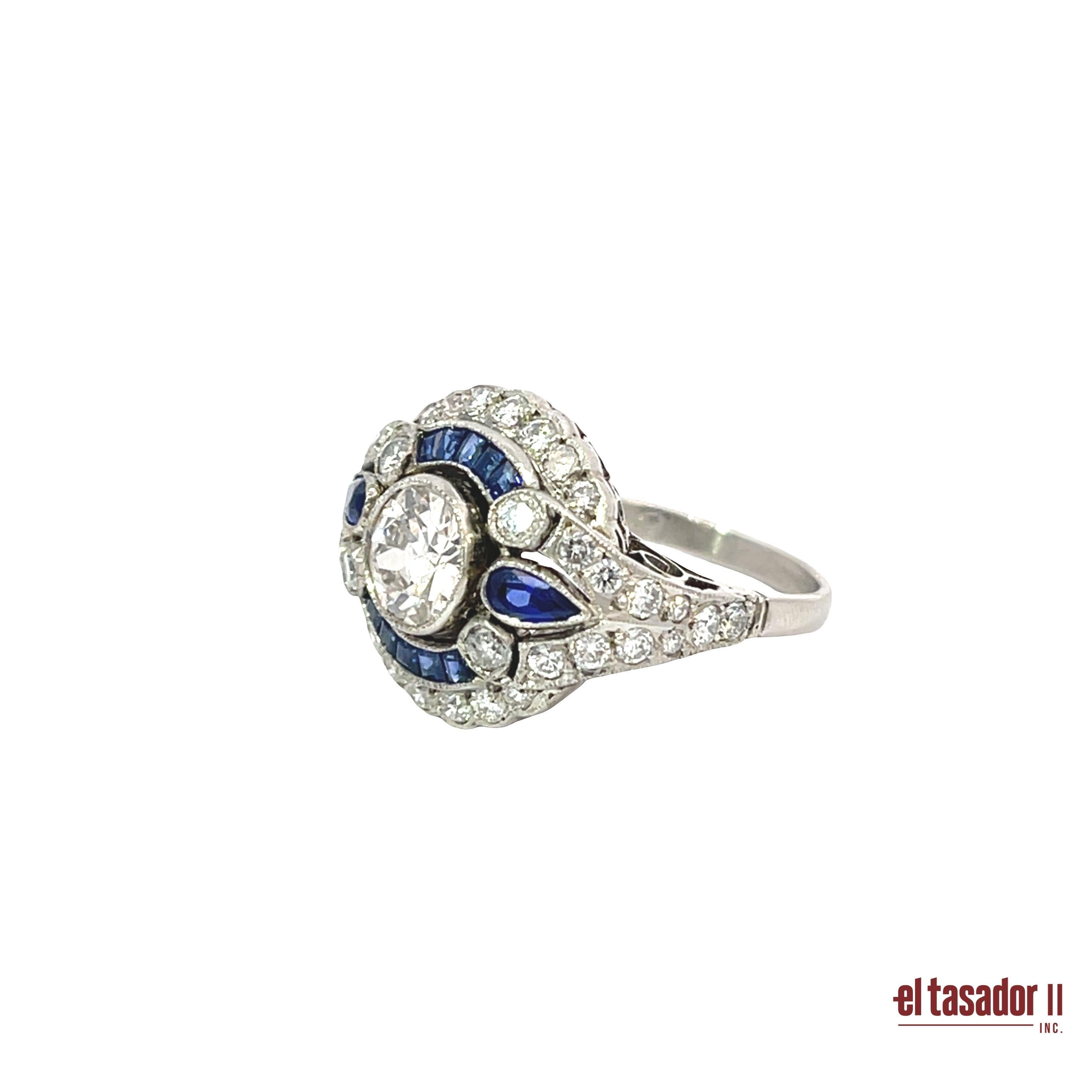 Art Deco Platin Ceylon Saphir & Diamant Ring Damen im Angebot