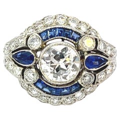 Bague Art déco en platine avec saphir de Ceylan et diamant