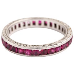 Antique Art Deco Platinum Channel Set Ruby Eternity Ring Wedding Band
