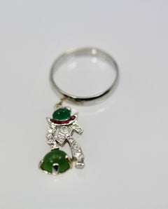 Art Deco Platinum Charm on Platinum Ring "Melon Man"