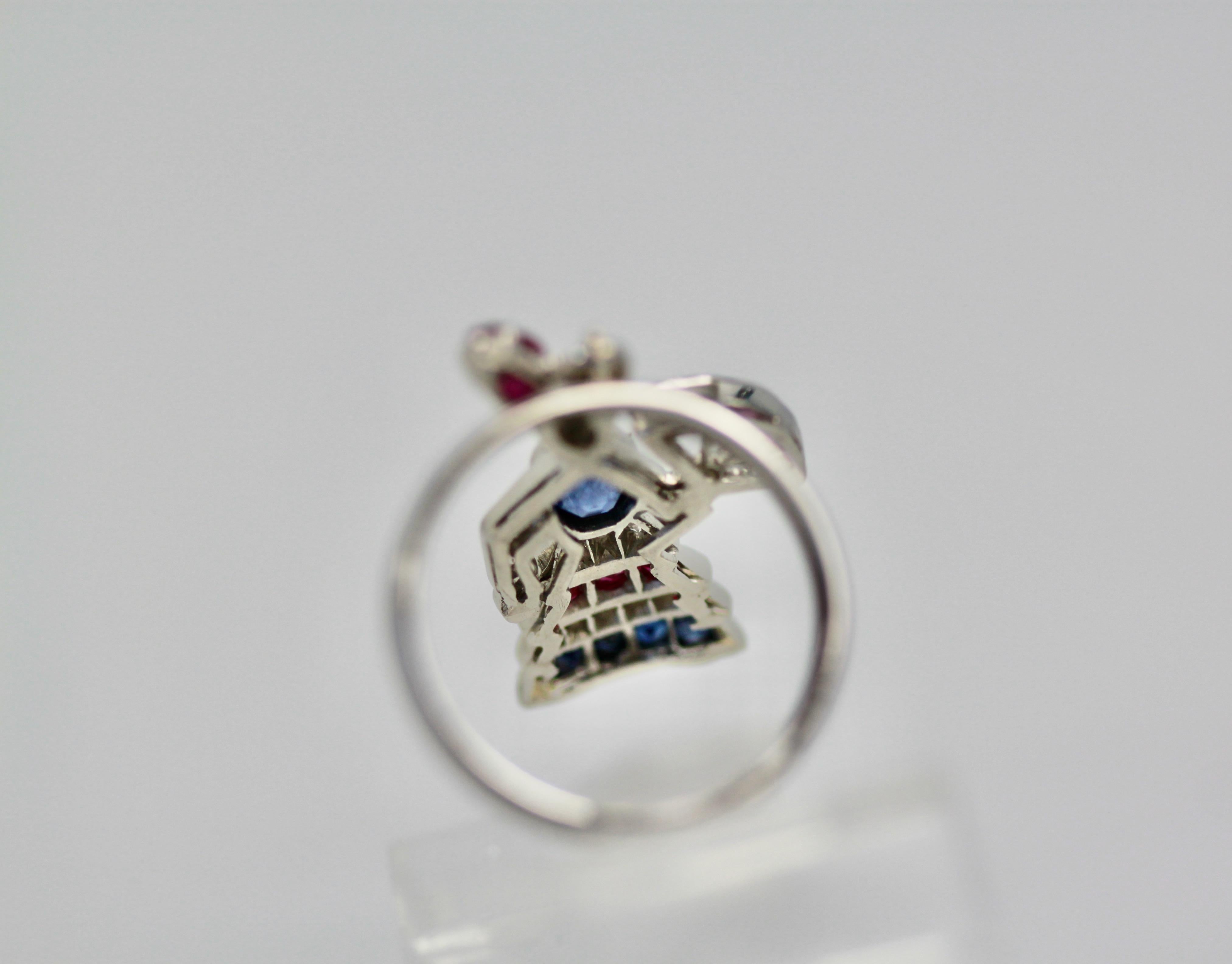 Women's or Men's Art Deco Platinum Charm on Ring For Sale