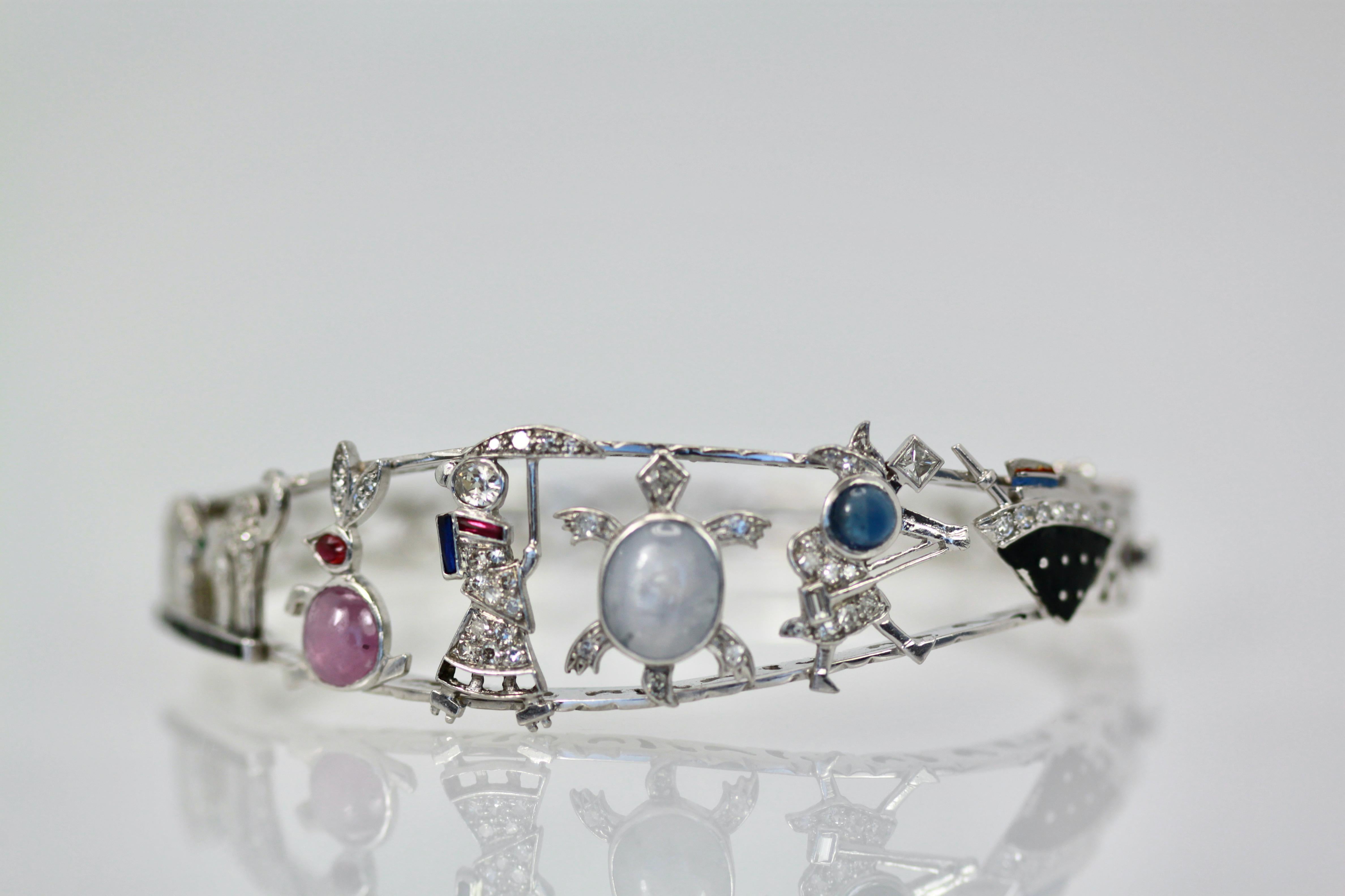 Art Deco Platinum Charms on Bracelet For Sale 4