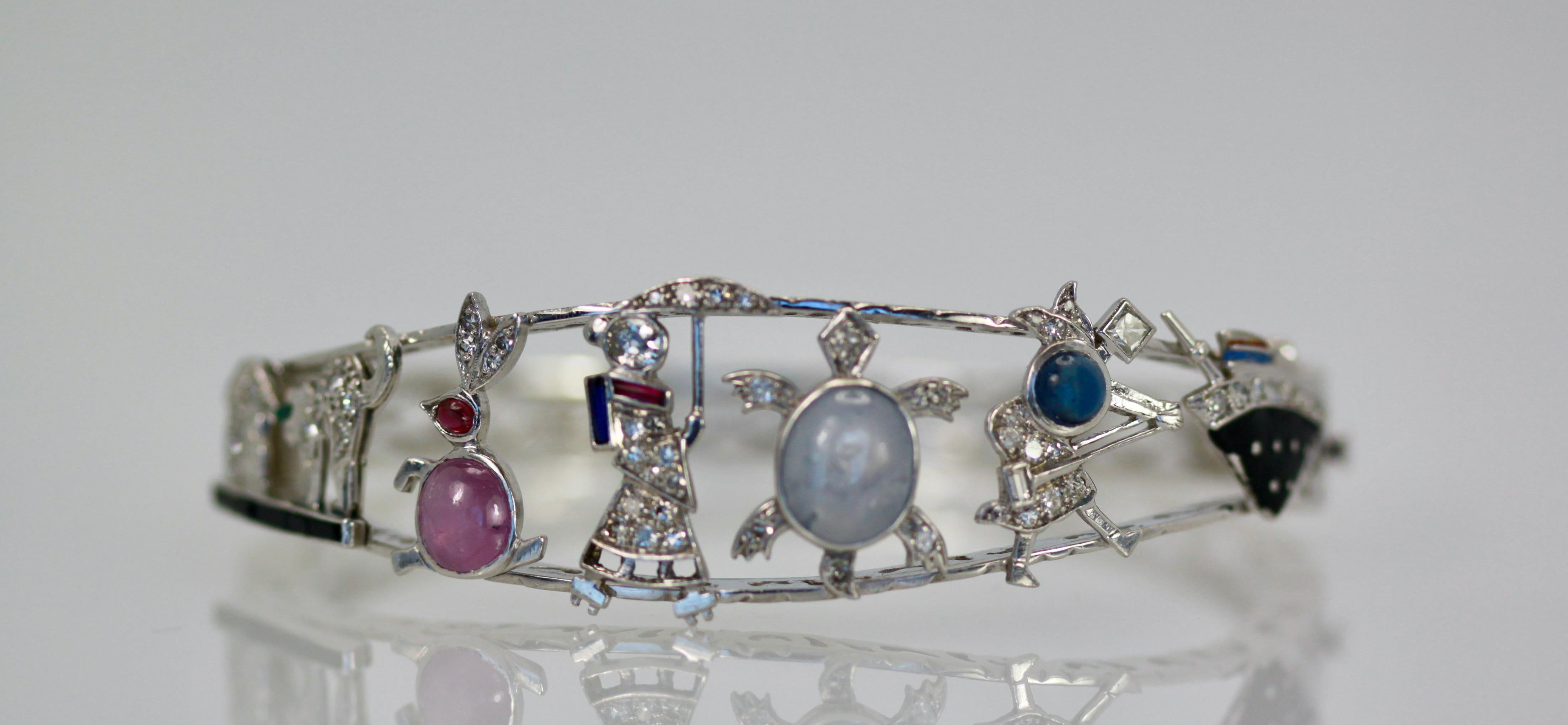 Art Deco Platinum Charms on Bracelet For Sale 5