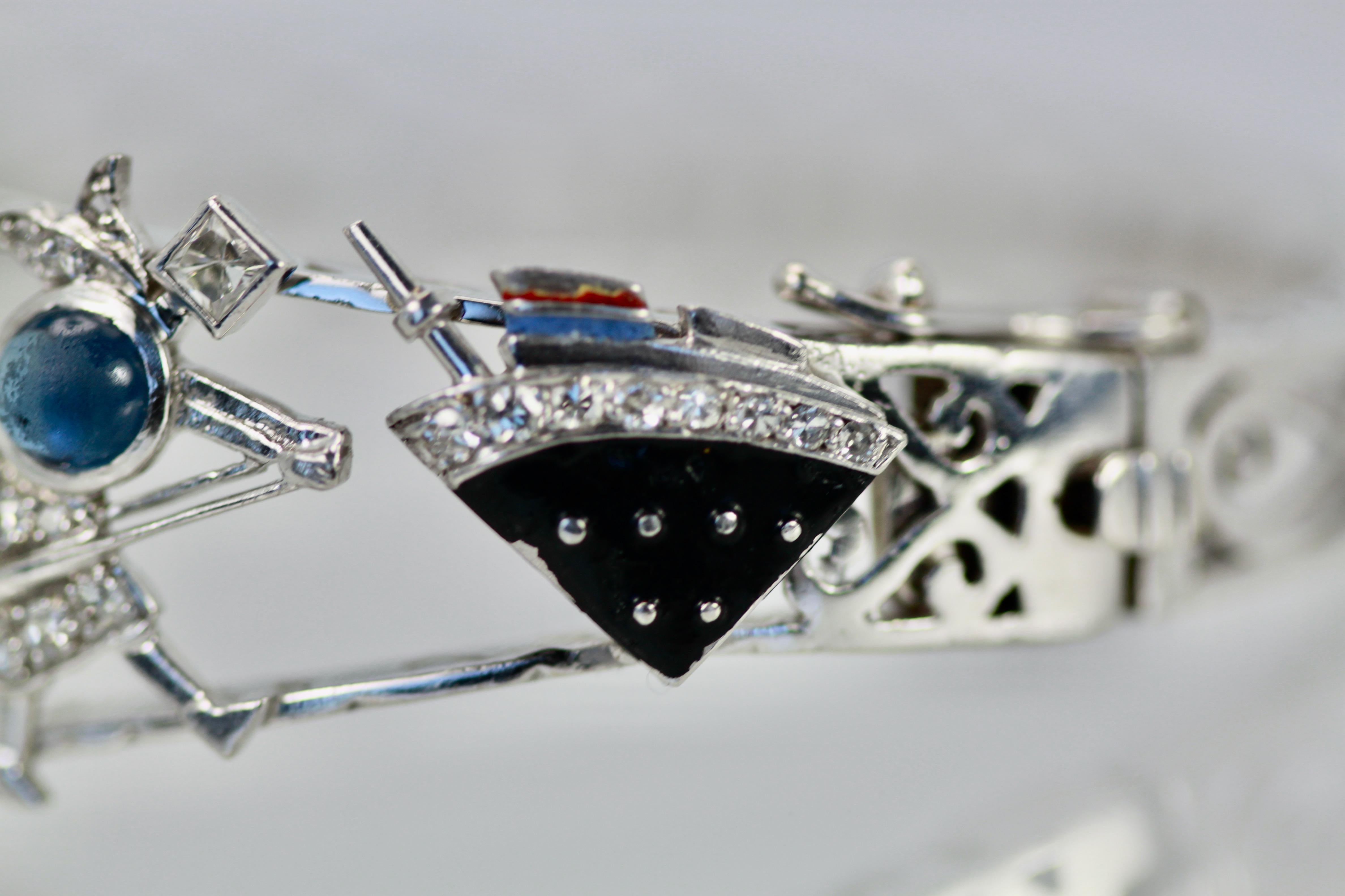 Mixed Cut Art Deco Platinum Charms on Bracelet For Sale