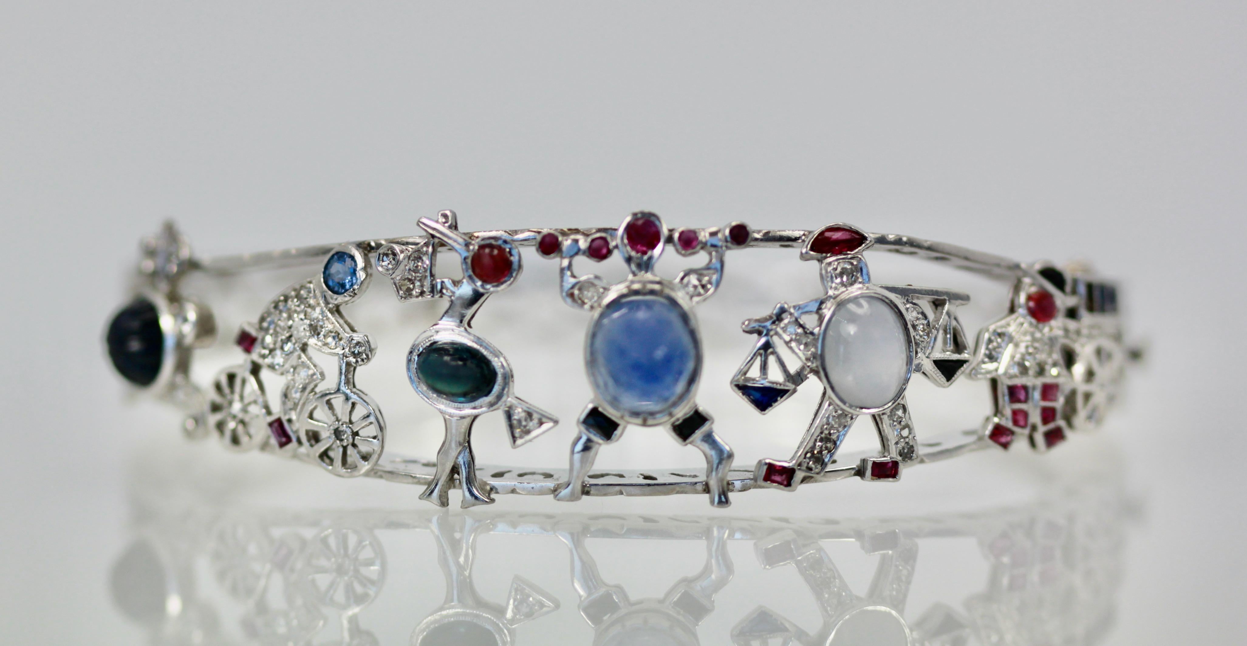 Women's Art Deco Platinum Charms on Bracelet For Sale