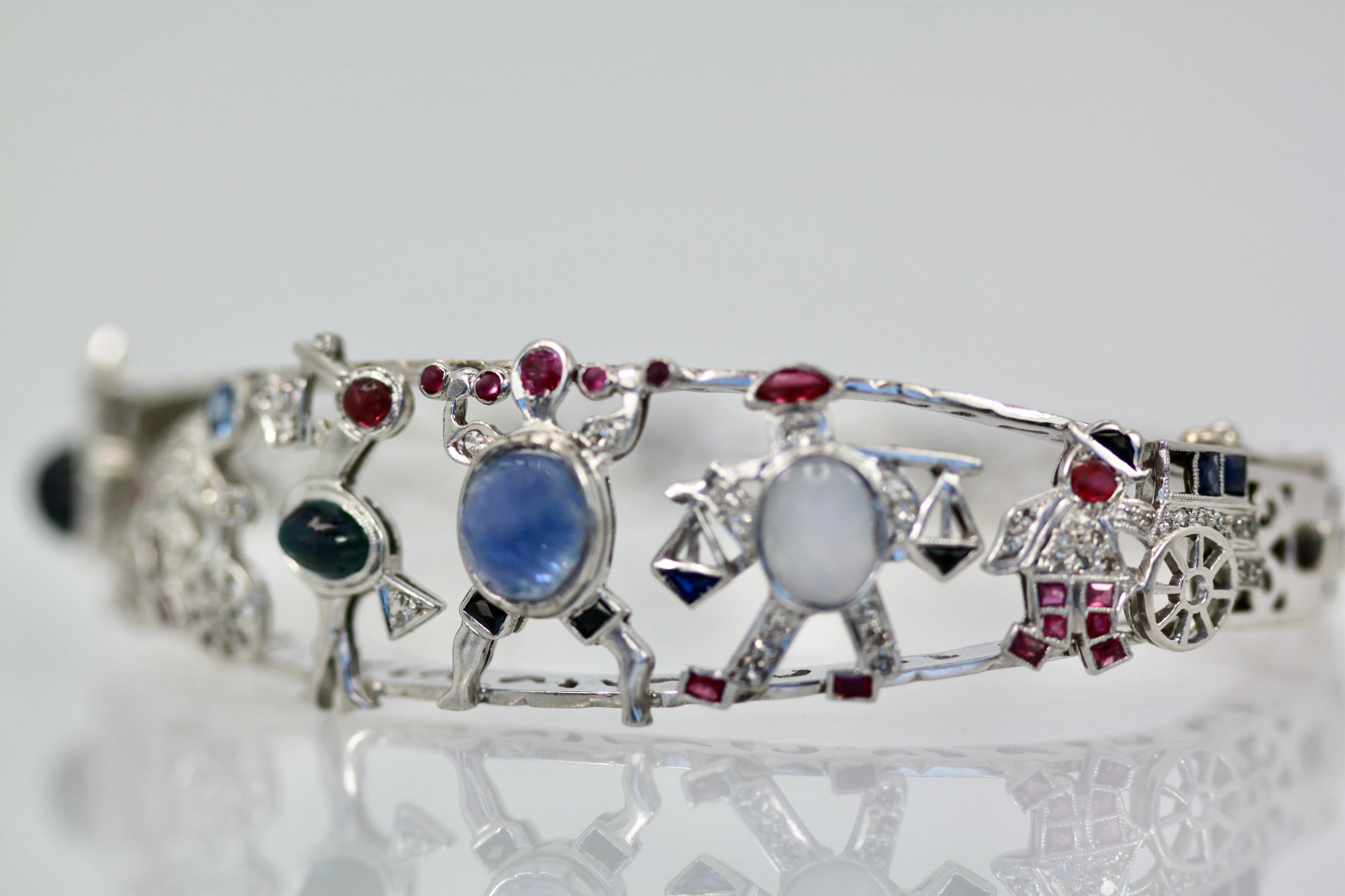 Art Deco Platinum Charms on Bracelet For Sale 1