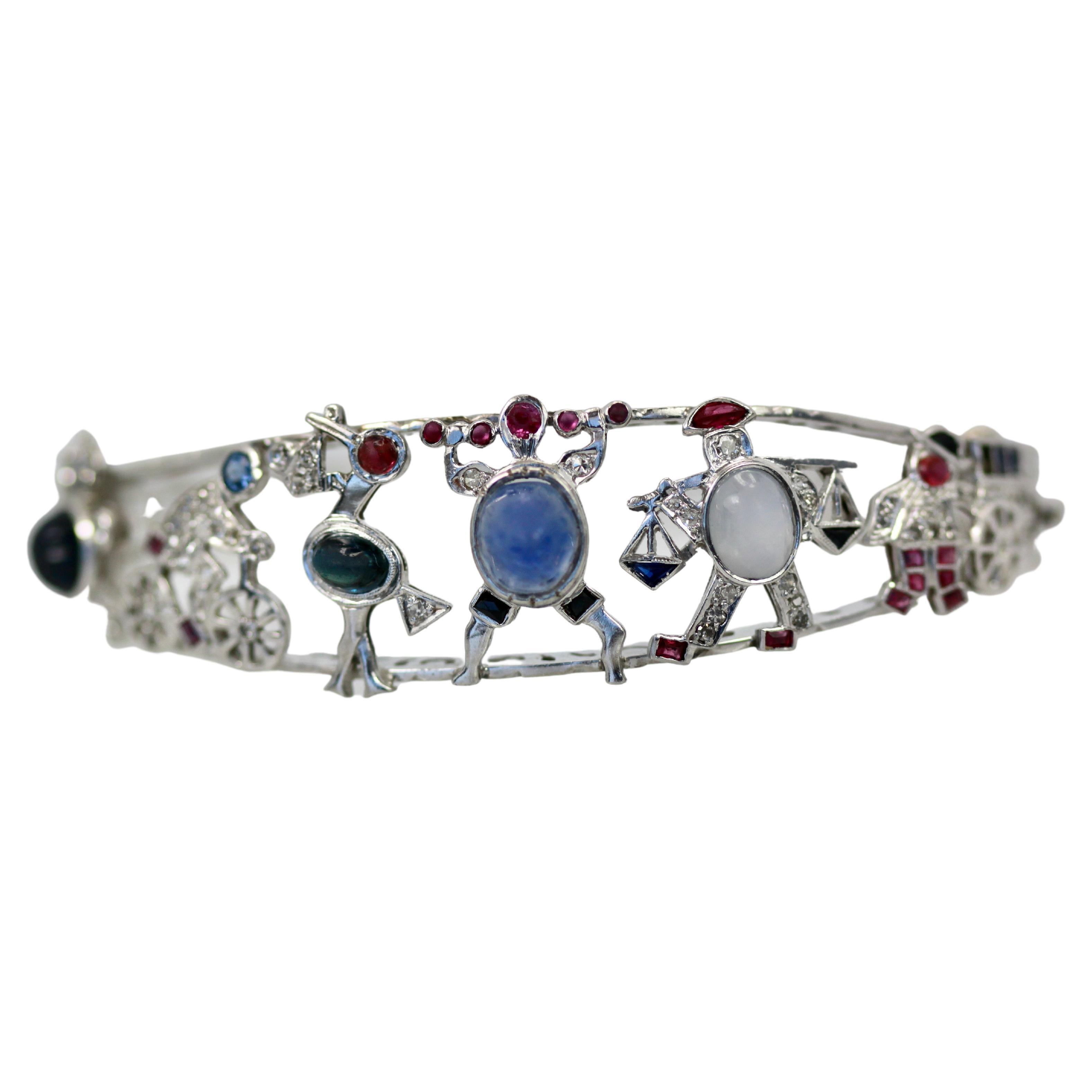 Art Deco Platinum Charms on Bracelet