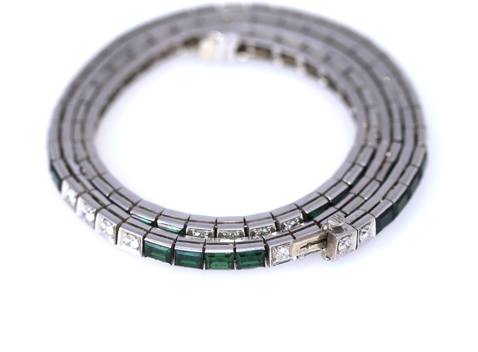 Art Deco Platinum Choker Necklace Diamonds Tourmalines, 1920 4