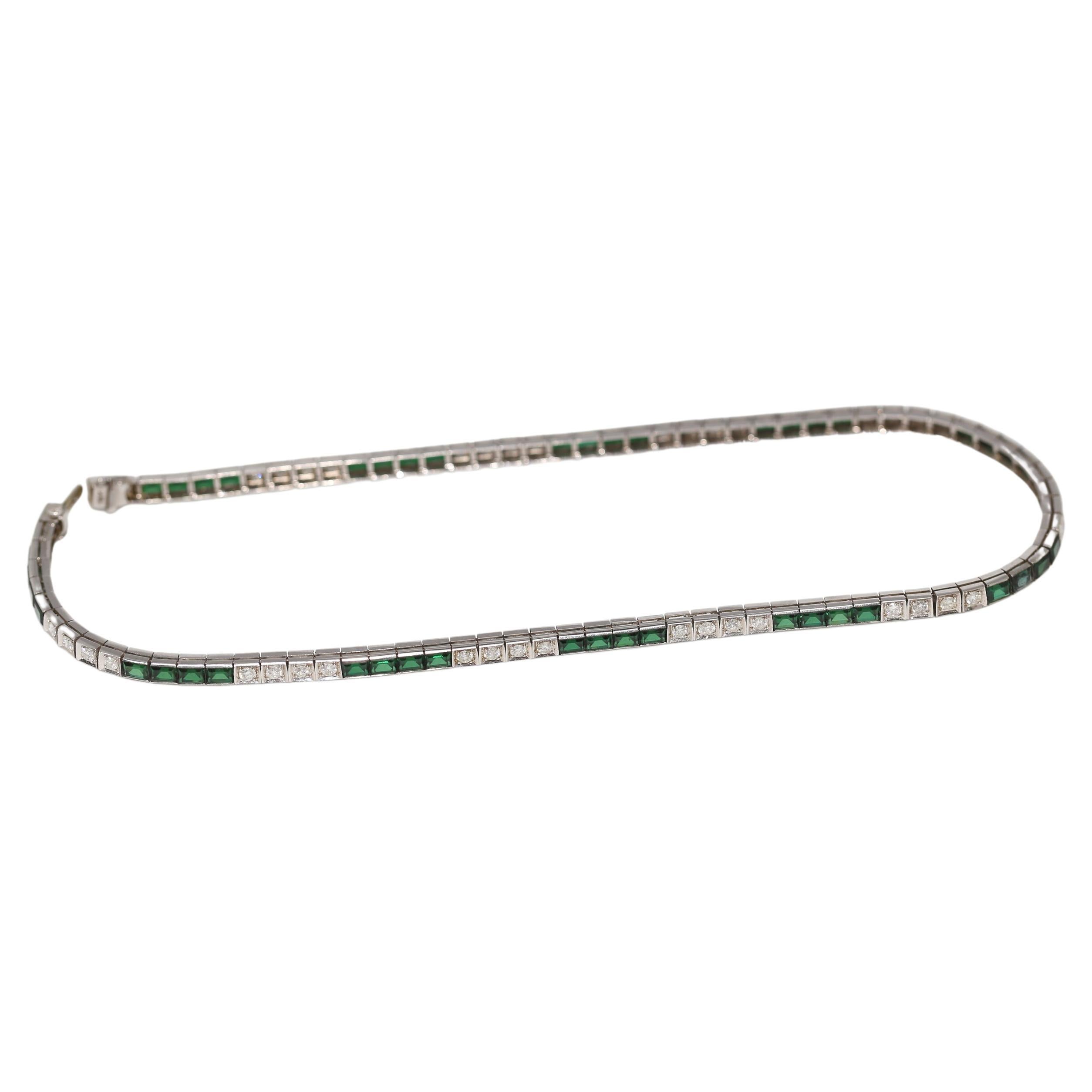 FineArt Deco Platinum Choker Necklace with around 3.5 Ct of fine Diamonds and 30Ct of fine green Tourmalines. Created in 1920 it is a late Art Deco style item perfectly representing this bright era of dazzling parties. With bright green color, fine