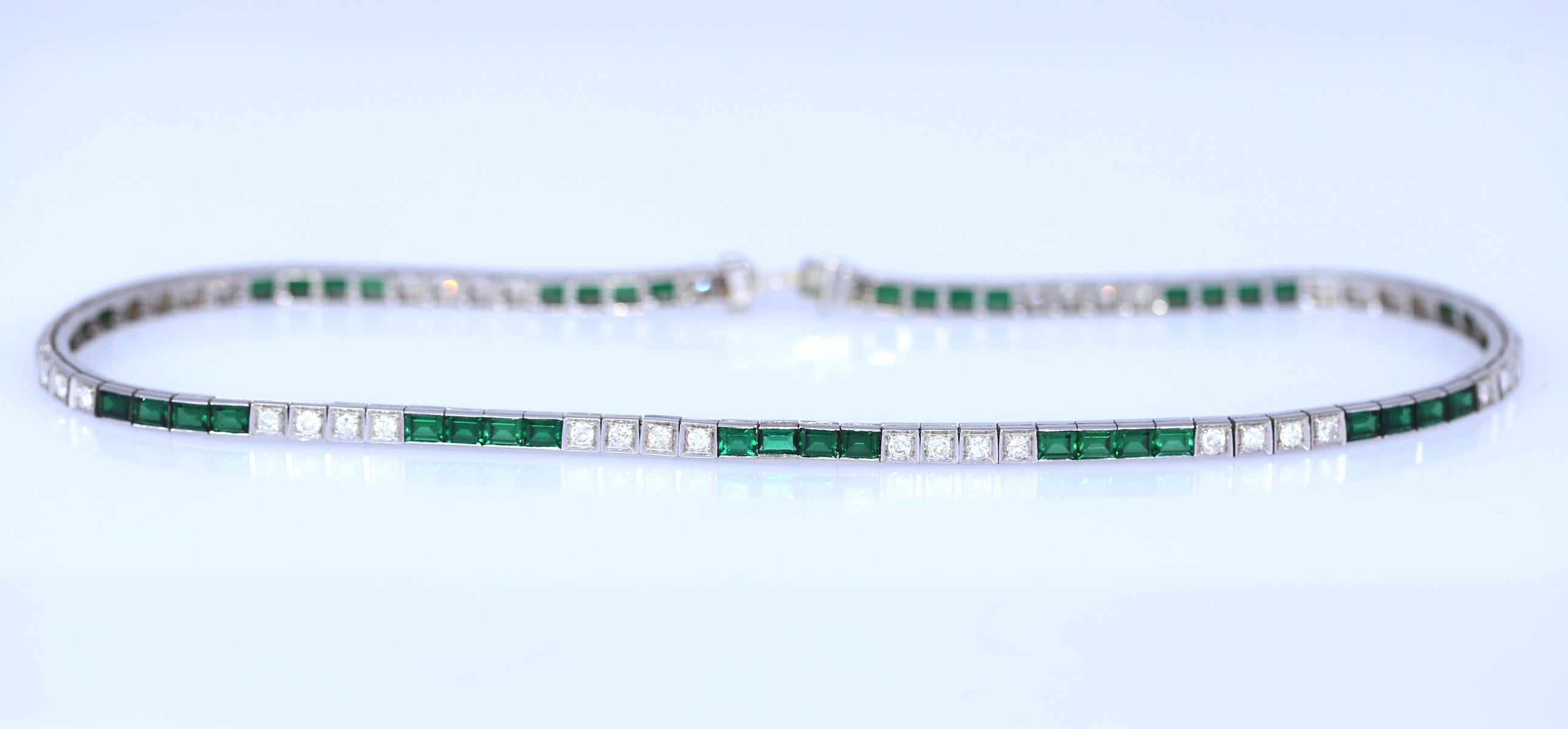Art Deco Platinum Choker Necklace Diamonds Tourmalines, 1920 2