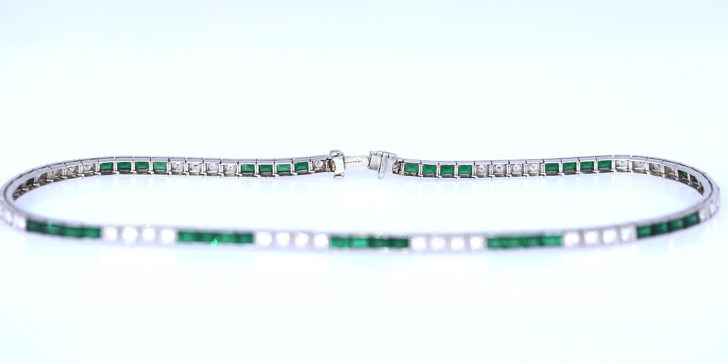 Art Deco Platinum Choker Necklace Diamonds Tourmalines, 1920 3