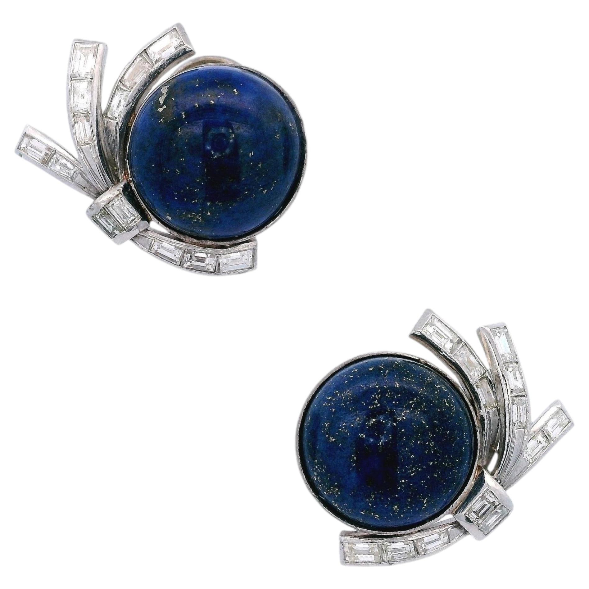 Orecchini a clip in platino Art Deco con diamanti e lapislazzuli
