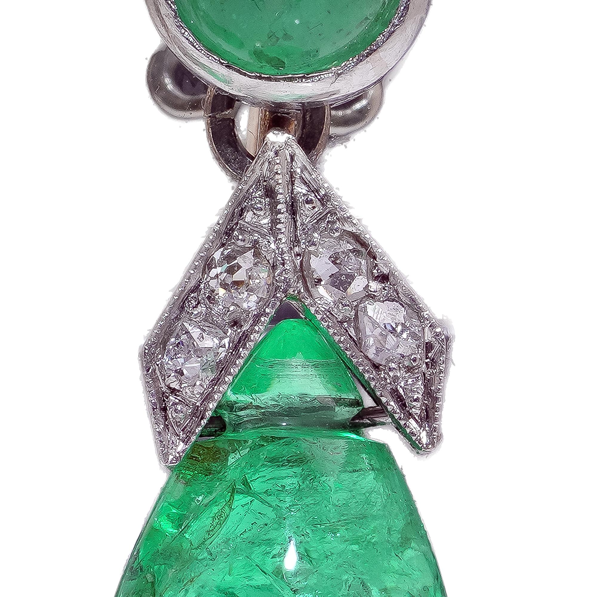 Boucles d'oreilles art déco en platine et émeraude de Colombie en vente 1