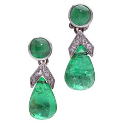 Antique Art Deco Platinum Colombian Emerald Earrings