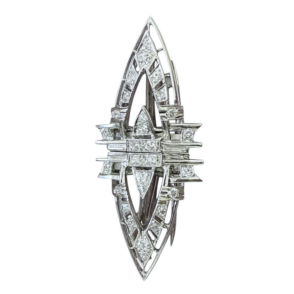 Art Deco Platinum Convertible Diamond Brooch / Dress Clips For Sale